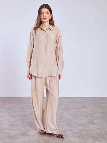 Shirt and wide leg trousers set in dark beige