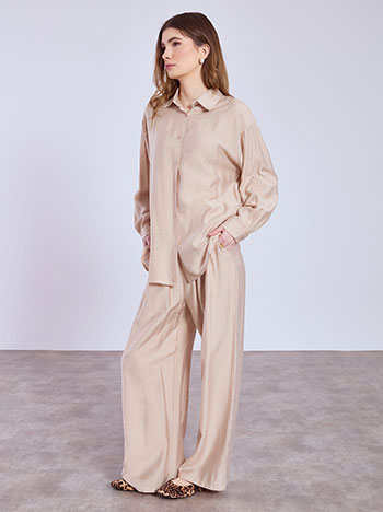 Shirt and wide leg trousers set in dark beige