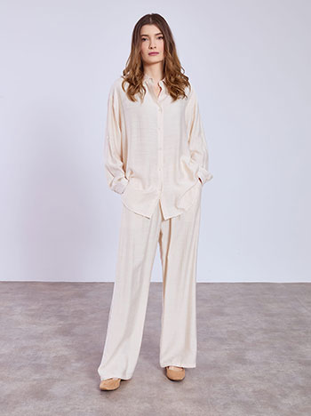 Shirt and wide leg trousers set in beige