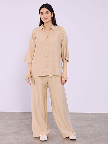 Σετ πουκάμισο και παντελόνι με βισκόζη σε μπεζ