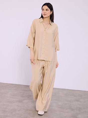 Σετ πουκάμισο και παντελόνι με βισκόζη σε μπεζ
