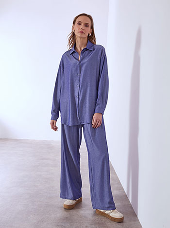 Shirt and wide leg trousers denim like set in indigo