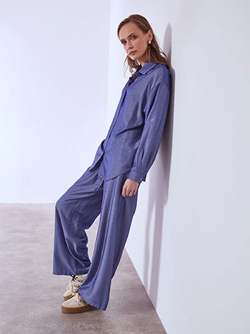 Shirt and wide leg trousers denim like set in indigo