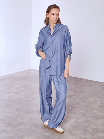 Shirt and wide leg trousers denim like set in blue