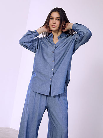 Σετ με denim όψη και strass σε ίντιγκο