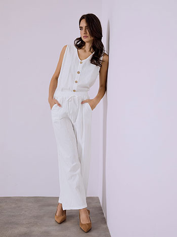 Σετ μπλούζα και παντελόνα με λινό σε λευκό