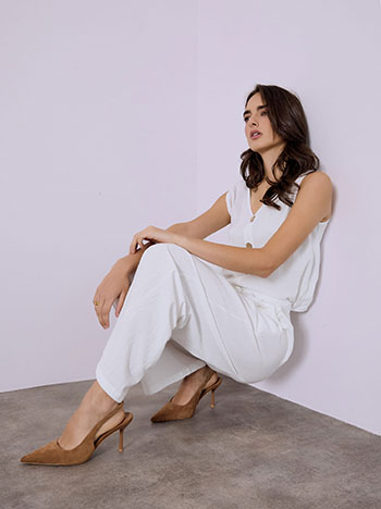 Σετ μπλούζα και παντελόνα με λινό σε λευκό