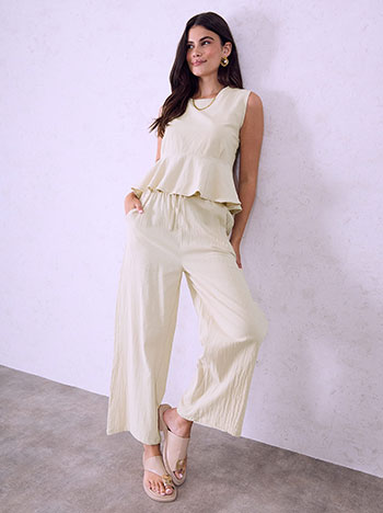 Top and trousers set with linen in beige