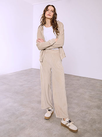Tracksuit set velvet with hoodie in beige