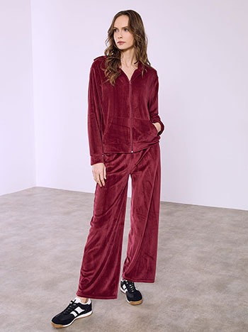 Tracksuit set velvet with hoodie in wine red