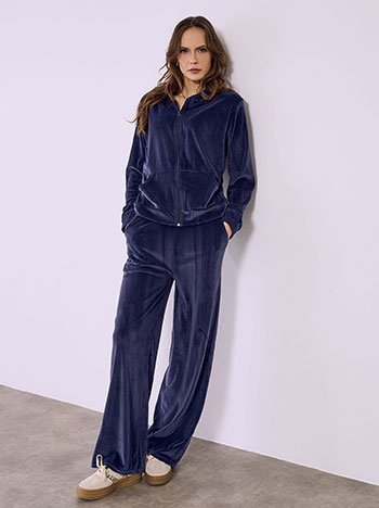 Tracksuit set velvet with hoodie in dark blue