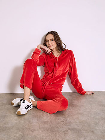 Set velvet with cardigan and trousers in red