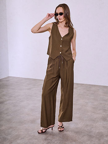 Vest and wide leg trousers set with viscose in brown