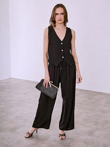 Vest and wide leg trousers set with viscose in black