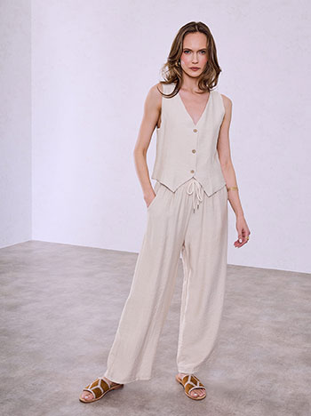 Vest and wide leg trousers set with viscose in beige