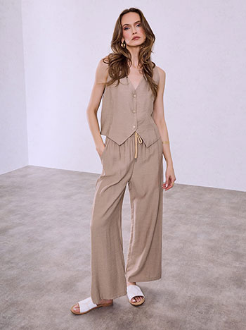 Vest and wide leg trousers set with viscose in light brown
