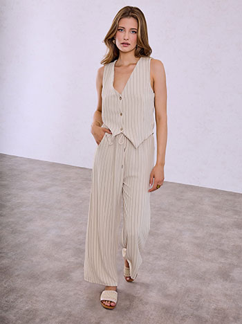 Striped vest and trousers set in light beige