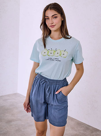 Cotton denim-look shorts in dark blue