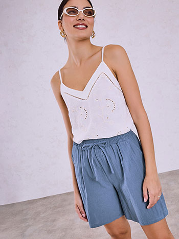Shorts with linen in rough blue