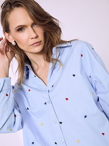 Shirt with broderie hearts in sky blue