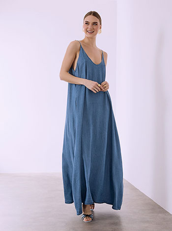 Cotton denim like dress in light blue