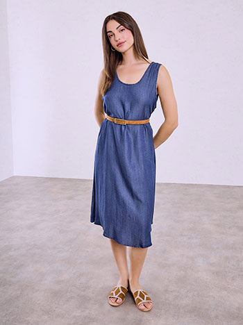 Midi denim like dress in dark blue