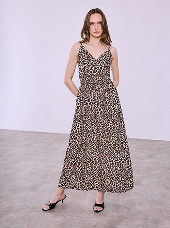 Wrap front leopard dress with viscose in brown