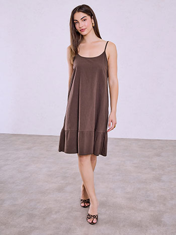 Mini dress with ruffled hem in brown
