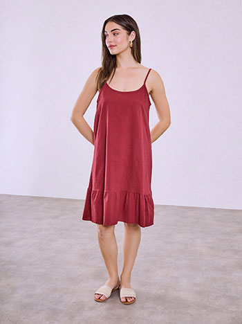 Mini dress with ruffled hem in wine red