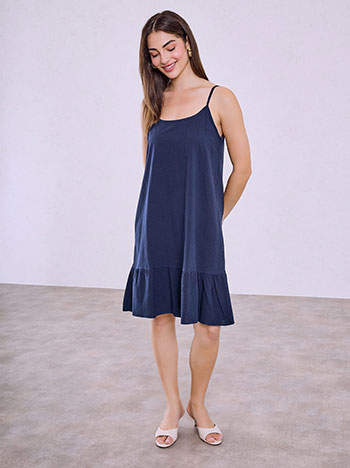 Mini dress with ruffled hem in dark blue