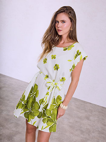 Mini printed dress in olive green