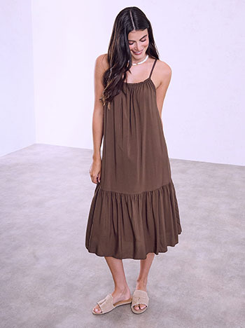 Cotton midi dress in brown