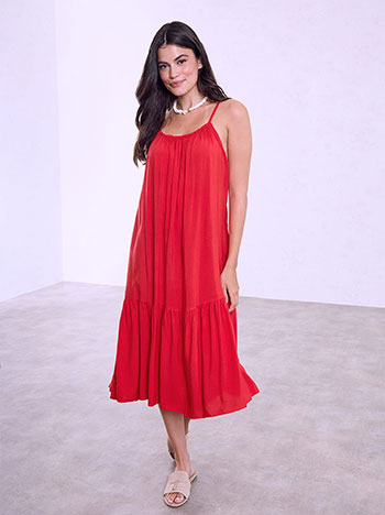 Cotton midi dress in red