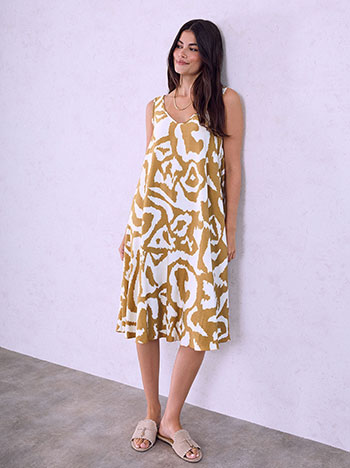 Printed dress with viscose in light brown