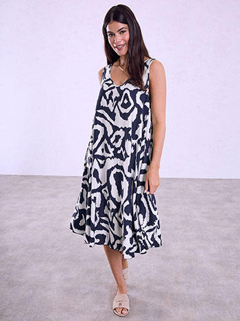 Printed dress with viscose in dark blue