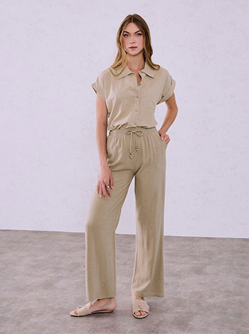 Straight leg linen blend trousers in light brown