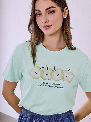 T-shirt με στάμπα μήλα σε μέντα