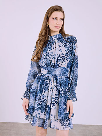 Φόρεμα μίνι λεοπάρ με βολάν σε σκούρο μπλε