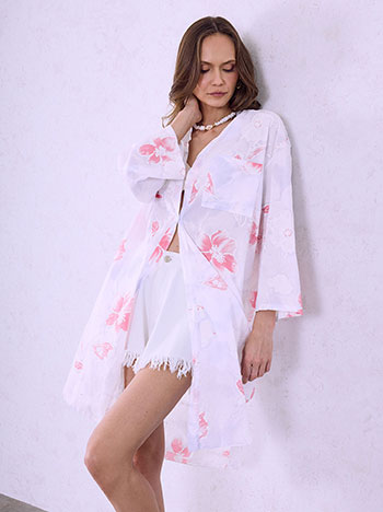 Floral kaftan dress with pockets in white