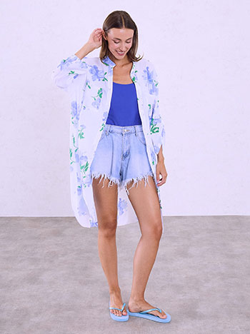 Kaftan dress with flowers in white
