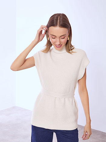 Ζιβάγκο αμάνικο με ζώνη σε μπεζ ανοιχτό