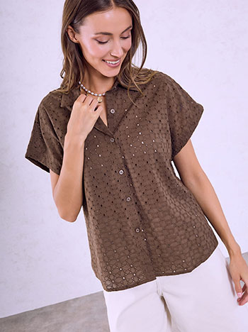 Embroidered shirt in dark brown