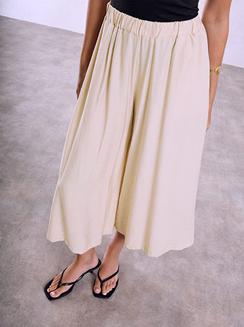 Cropped wide leg trousers with viscose in beige