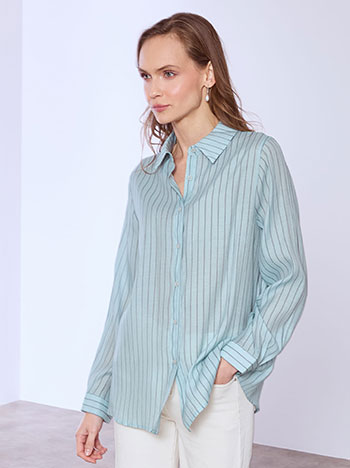 Shirt striped with viscose in almond green
