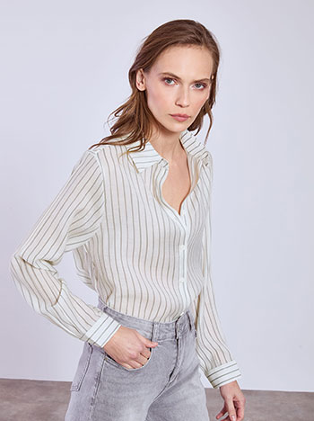 Shirt striped with viscose in off white