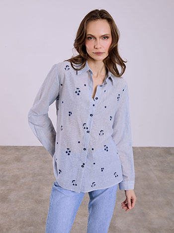 Πουκάμισο βαμβακερό με κεντητά σχέδια σε μπλε