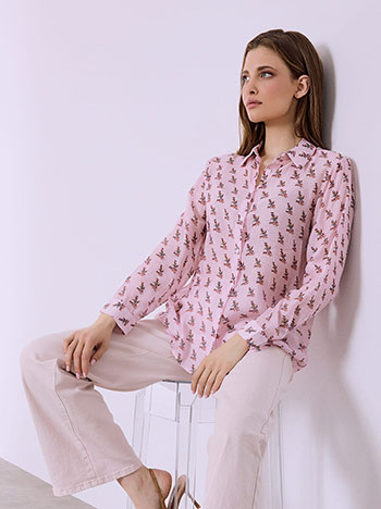 Shirt printed with cotton in pink