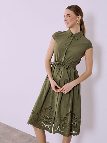 Σεμιζιέ φόρεμα βαμβακερό με πιέτες σε χακί