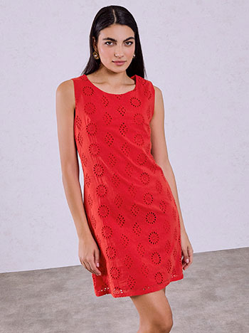 Midi dress with broderie anglaise details in red