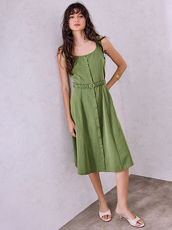 Midi dress with decorative buttons in khaki